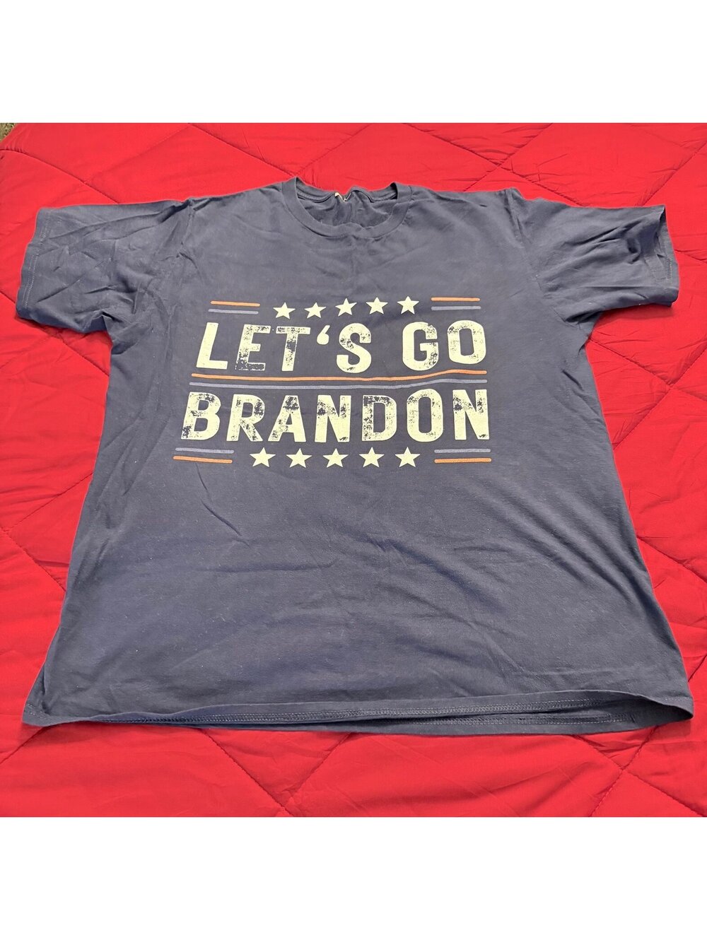 Let’s Go Brandon Navy Blue Graphic T-Shirt Patriotic Political Tee
